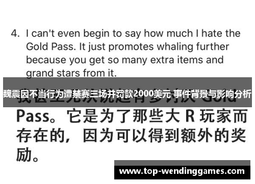 魏震因不当行为遭禁赛三场并罚款2000美元 事件背景与影响分析